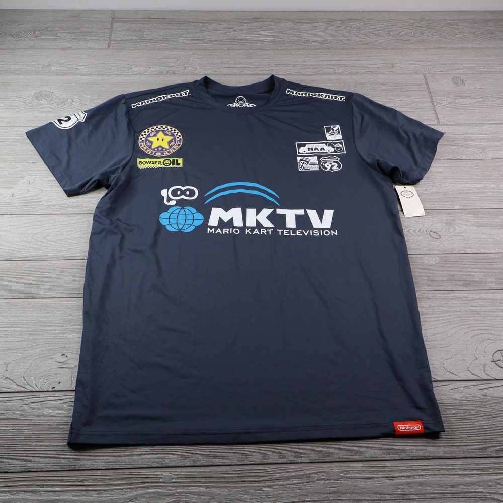 NWT Nintendo Mario Kart MKTV Pit Crew Jersey T-Shirt Men's XL Blue